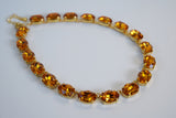 Orange Topaz Swarovski Crystal Collet Necklace - Large Oval