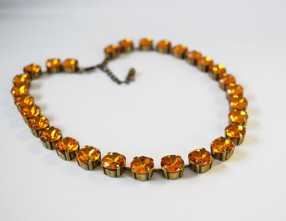 Orange Topaz Collet Necklace | Crystal Riviere Necklace - Small Round