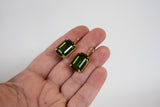 Green Tourmaline Swarovski Crystal Earrings - Large Octagon