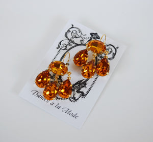 Girandole Earrings - Large Pear Swarovski Orange Topaz