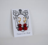 Red Coral Shell Pearl Ball Earrings