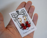 Red Coral Shell Pearl Ball Earrings
