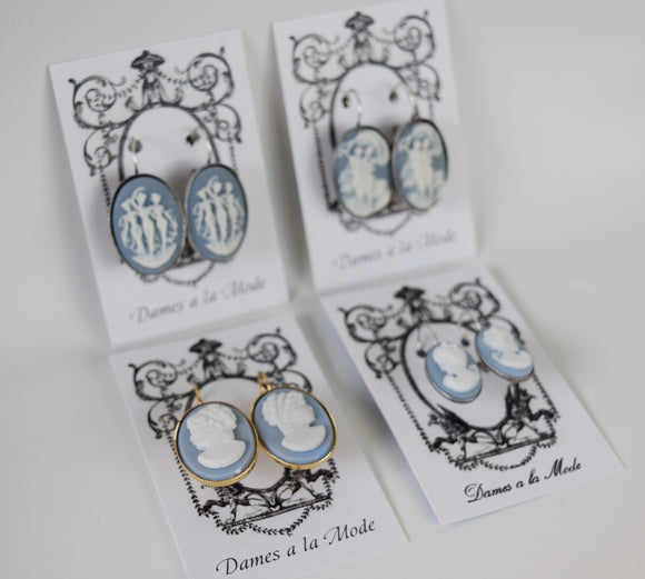 Blue and White Cameo Earrings