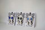 Blue and Pearl Crown Earrings - Medium Oval