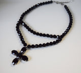 Black Double Stranded Cross Necklace - Glass Jet