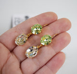 Mint Green and Clear Swarovski Crystal 2-stone earrings