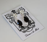 Jet Black and Clear 2-Stone Dangle Earrings