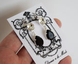 Jet Black and Clear 2-Stone Dangle Earrings