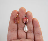 Blush Pink Swarovski Crystal and Pearl Earrings - Small Octagon