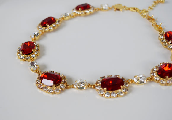 Large Swarovski Ruby Red Halo Necklace
