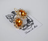 Orange Topaz Swarovski and Crystal Cluster Earrings - Large Oval
