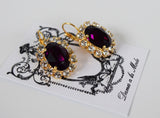 Amethyst Swarovski and Crystal Cluster Earrings - Large Oval