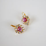 Pink and Crystal Halo Teardrop Earrings