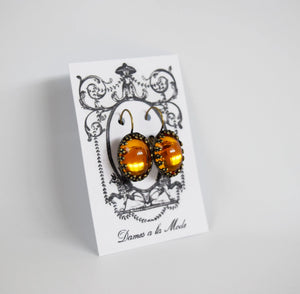 Orange Crown Crystal Mirror Earrings - Large Oval