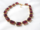 Fuchsia Pink Crystal Collet Necklace | Large Octagon Riviere