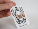 Pale Pink Crown Crystal Mirror Earrings - Large Oval