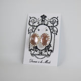 Pale Pink Crown Crystal Mirror Earrings - Large Oval
