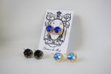 Blue Crystal Halo Earrings - Small Round