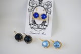 Blue Crystal Halo Earrings - Small Round