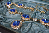 Large Swarovski Sapphire Blue Halo Necklace with Teardrop