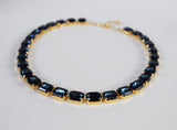Navy Blue Swarovski Crystal Collet Necklace - Small Octagon