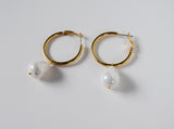 Hoop and Shell Pearl Earrings - Large Hoop
