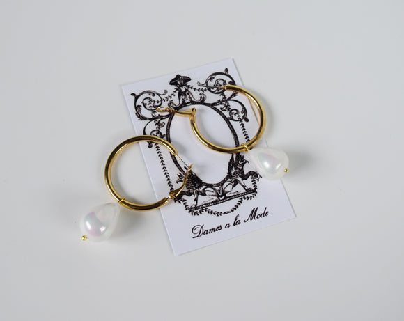 Hoop and Shell Pearl Earrings - Large Hoop