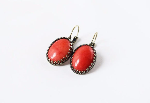 Faux Coral Crown Earrings - Large Oval