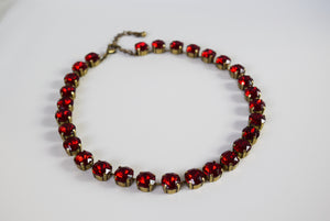 Ruby Red Crystal Collet Necklace - Small Round