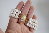 Bracelet - Triple Strand Shell Pearl with Vintage Clasp