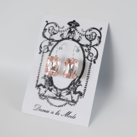 Blush Pink Crystal Earrings - Medium Octagon