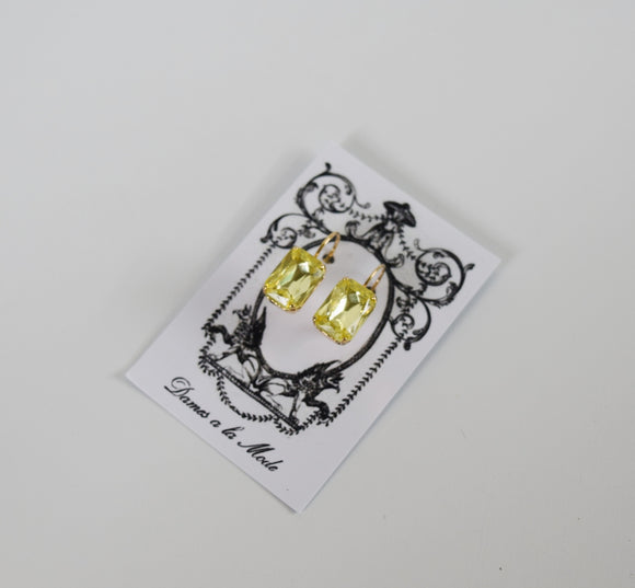 Citrine Yellow Crystal Earrings - Medium Octagon