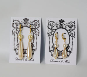 Champagne Pearl Teardrop Earrings - 2 stone
