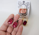 Pink Crystal Earrings - Large Octagon