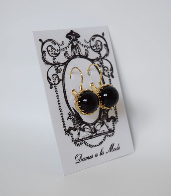 Onyx Crown Earrings - Medium Round