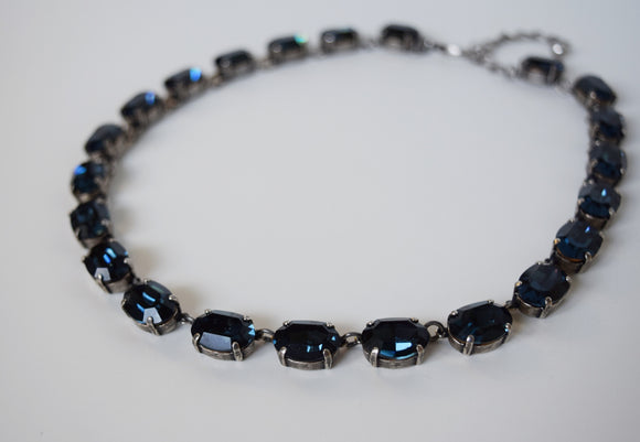 Navy Blue Swarovski Crystal Necklace - Medium Oval