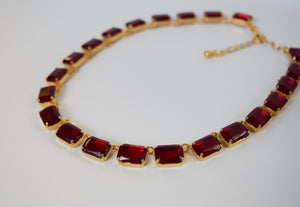 Ruby Red Collet Necklace - Medium Octagon