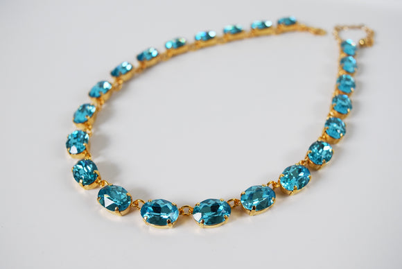 Aquamarine Blue Swarovski Crystal Necklace - Medium Oval