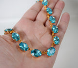 Aquamarine Blue Swarovski Crystal Necklace - Medium Oval