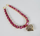 Pink Topaz 18th Century Collet Necklace with Heart Pendant