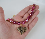 Pink Topaz 18th Century Collet Necklace with Heart Pendant