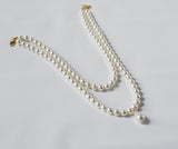 Double Strand Pearl Necklace - Small White with Teardrop