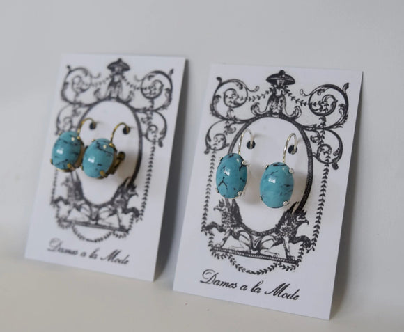 Glass Turquoise Earrings - Medium Oval