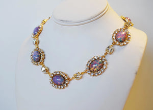 Large Fire Opal Halo Necklace