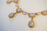 Pink Opal Halo Necklace with Teardrops - Medium Oval