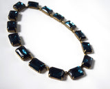 Navy Blue Crystal Collet Necklace - Large Octagon