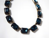Navy Blue Crystal Collet Necklace - Large Octagon
