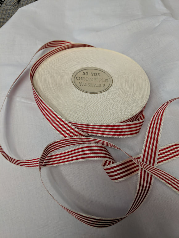 Vintage Red and White Striped Petersham Ribbon