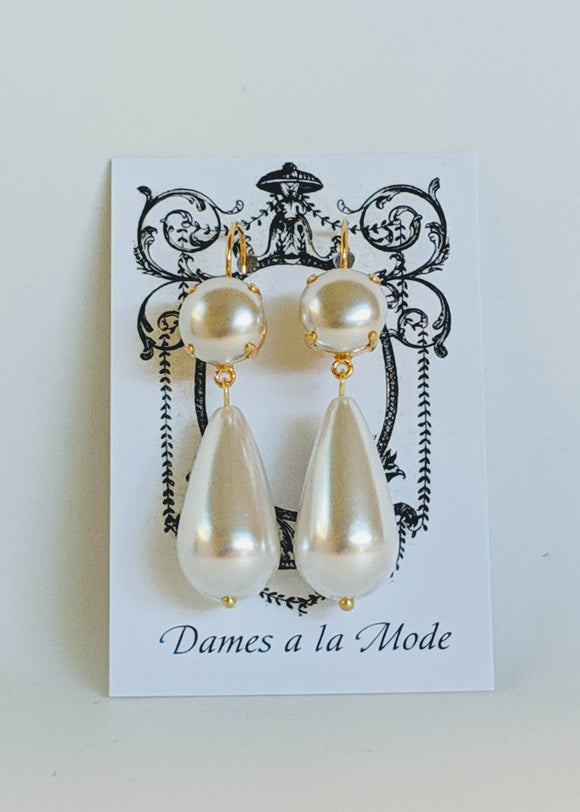 Double Pearl Dangle Earrings - Large