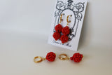 Red Coral Cluster Dangle Earrings
